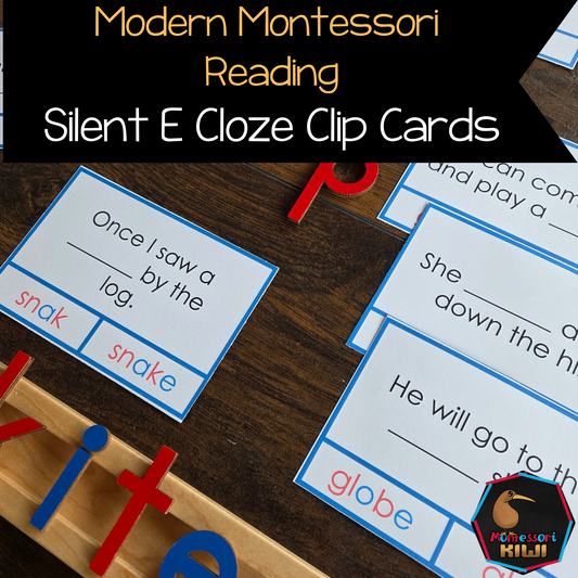 Modern Montessori Reading SOR silent e cloze clip and flip a_e, i_e, o_e, u_e  (literacy)