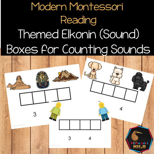 Modern Montessori Reading: Sound Boxes for segmenting words into individual sounds CVC Words (literacy)