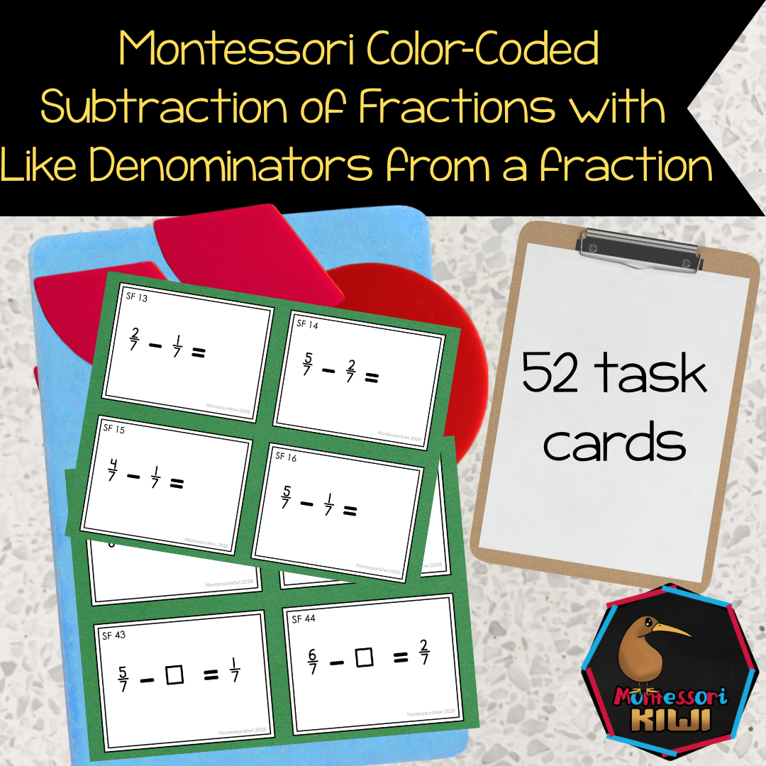 Montessori Fraction Subtraction Task Cards | Starting with a Fraction |