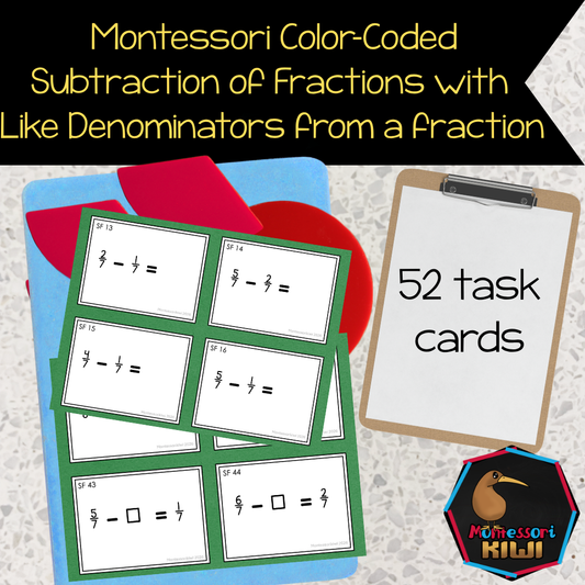 Montessori Fraction Subtraction Task Cards | Starting with a Fraction |