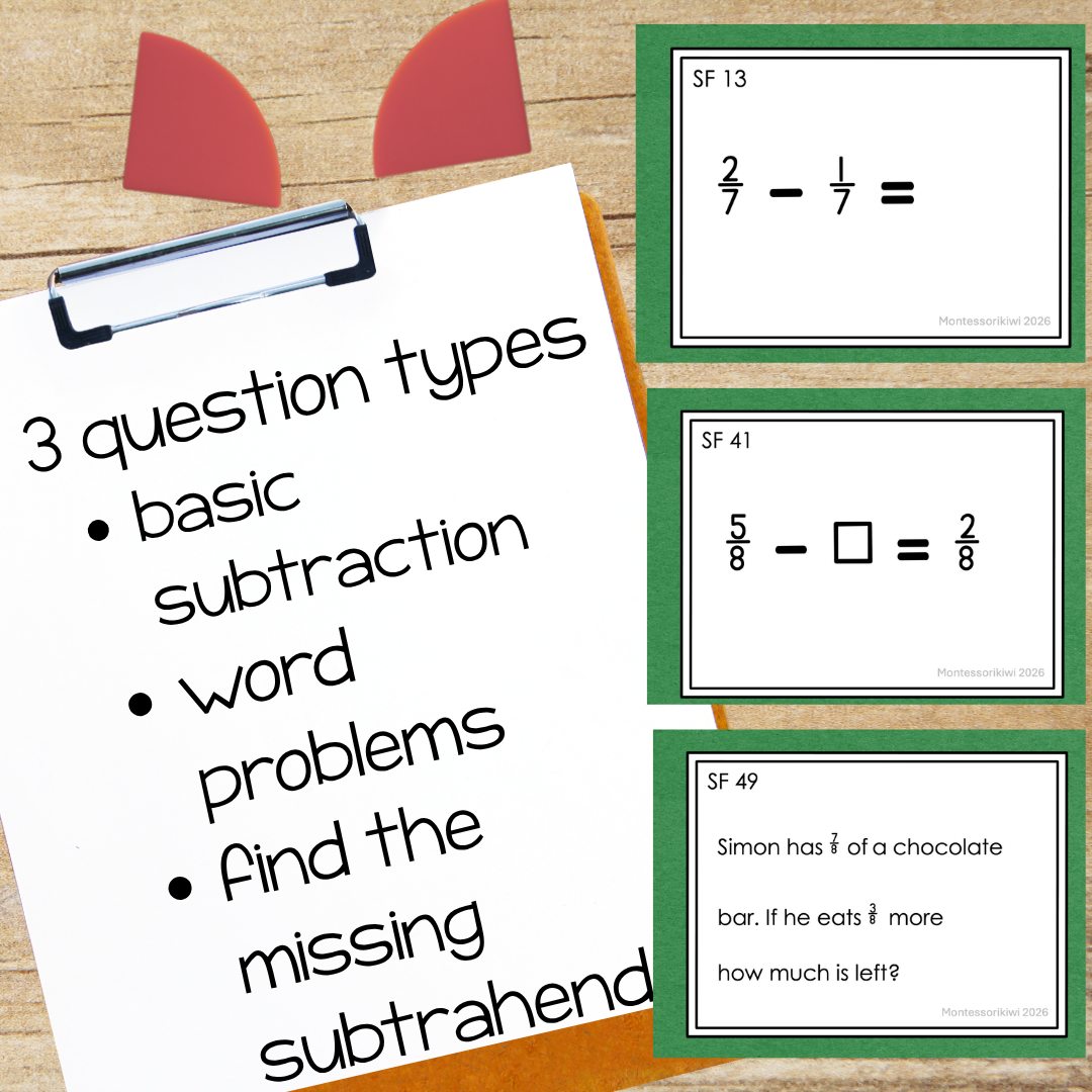 Montessori Fraction Subtraction Task Cards | Starting with a Fraction |