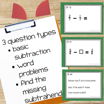 Montessori Fraction Subtraction Task Cards | Starting with a Fraction |
