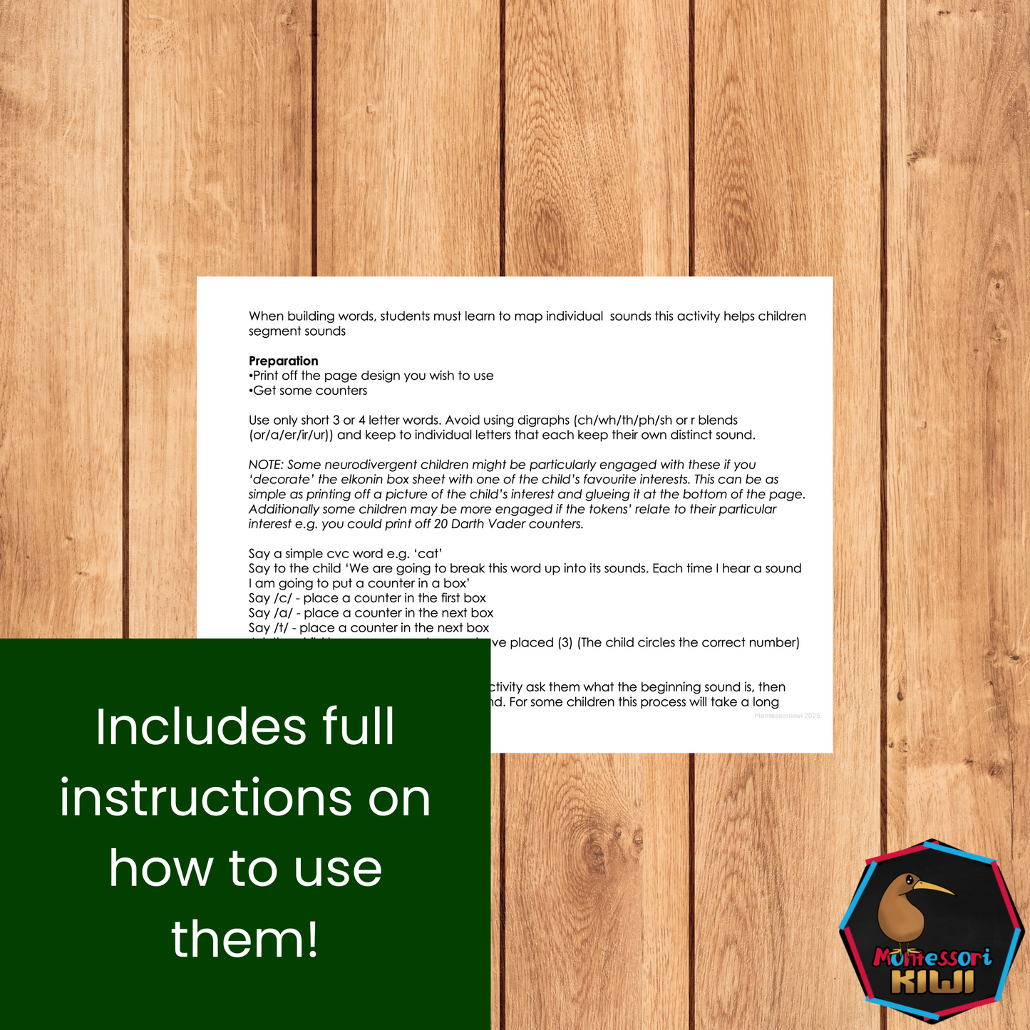 Modern Montessori Reading: Sound Boxes for segmenting words into individual sounds CVC Words (literacy) (Subscription)