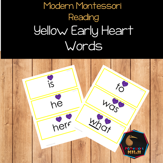 Montessori Science of Reading Yellow Early Heart Words