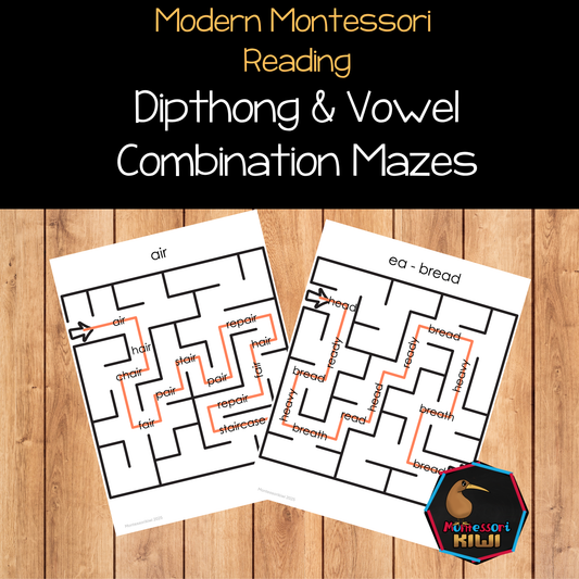 Montessori Science of Reading Diphthong Mazes | Science of Reading Vowel Combination Activities