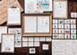 An array of educational science materials including a pH scale diagram, experiment sheets, and a 'Zap Game' card for learning about acids and bases.