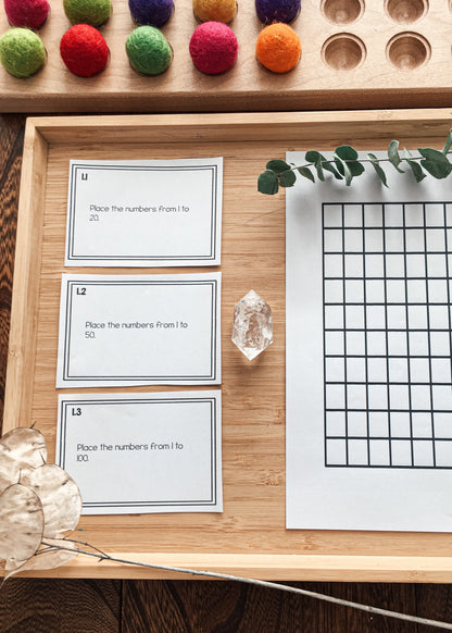 Montessori math: hundreds board task cards SET 1 - subscription - montessorikiwi