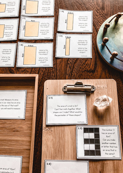 Area and Perimeter task cards - subscription - montessorikiwi