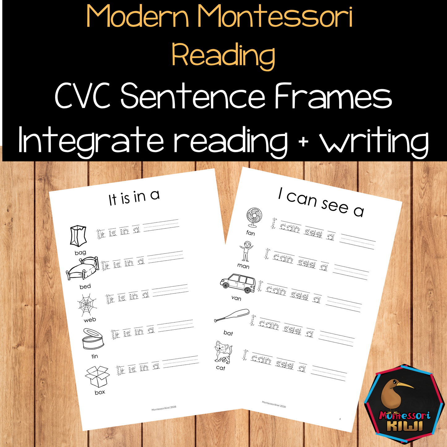 Montessori CVC Sentence Frames for Early Readers | Decodable Reading & Writing Activity