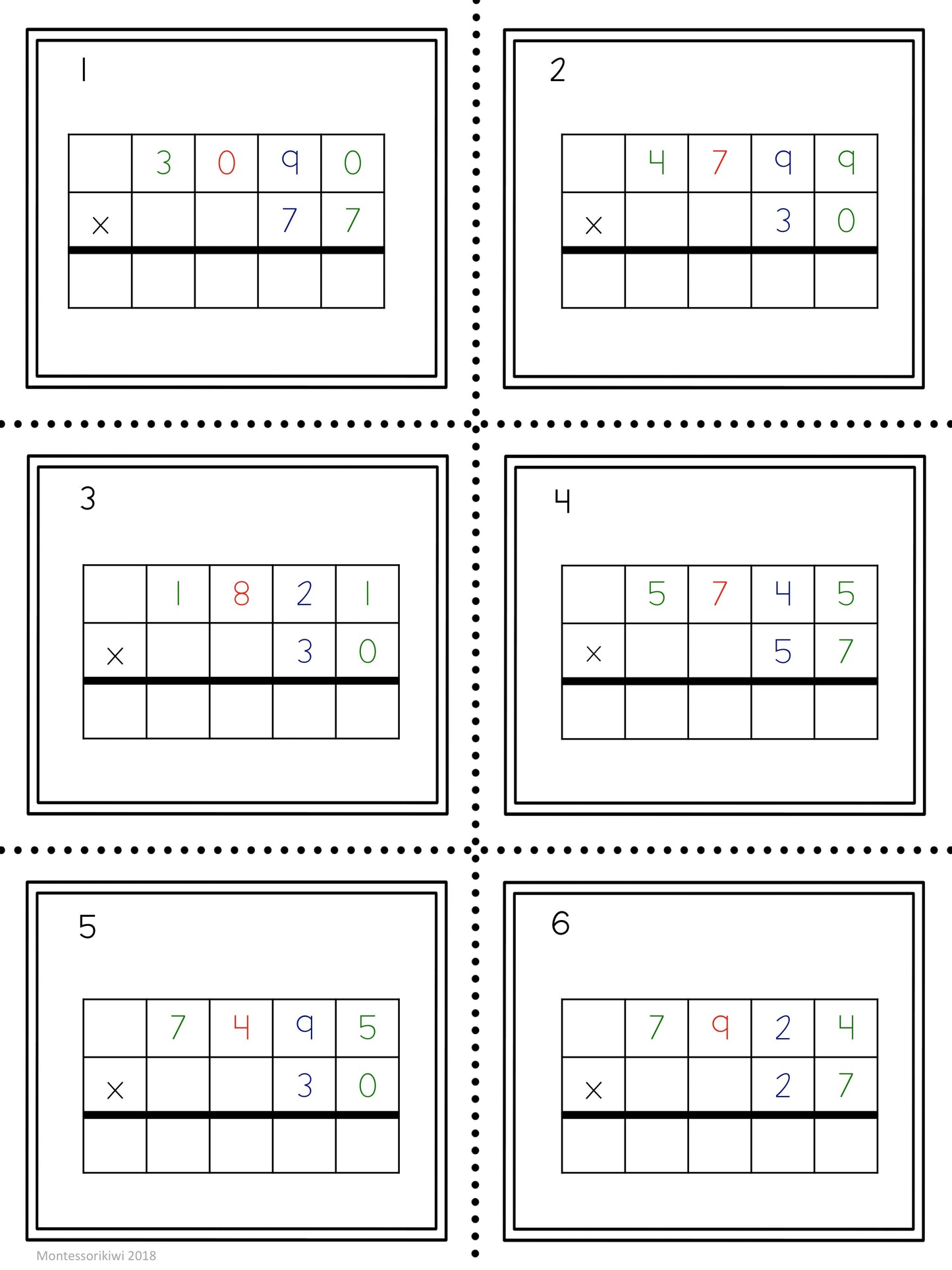 Multiplication questions: 2 and 3 digit multipliers - subscription - montessorikiwi