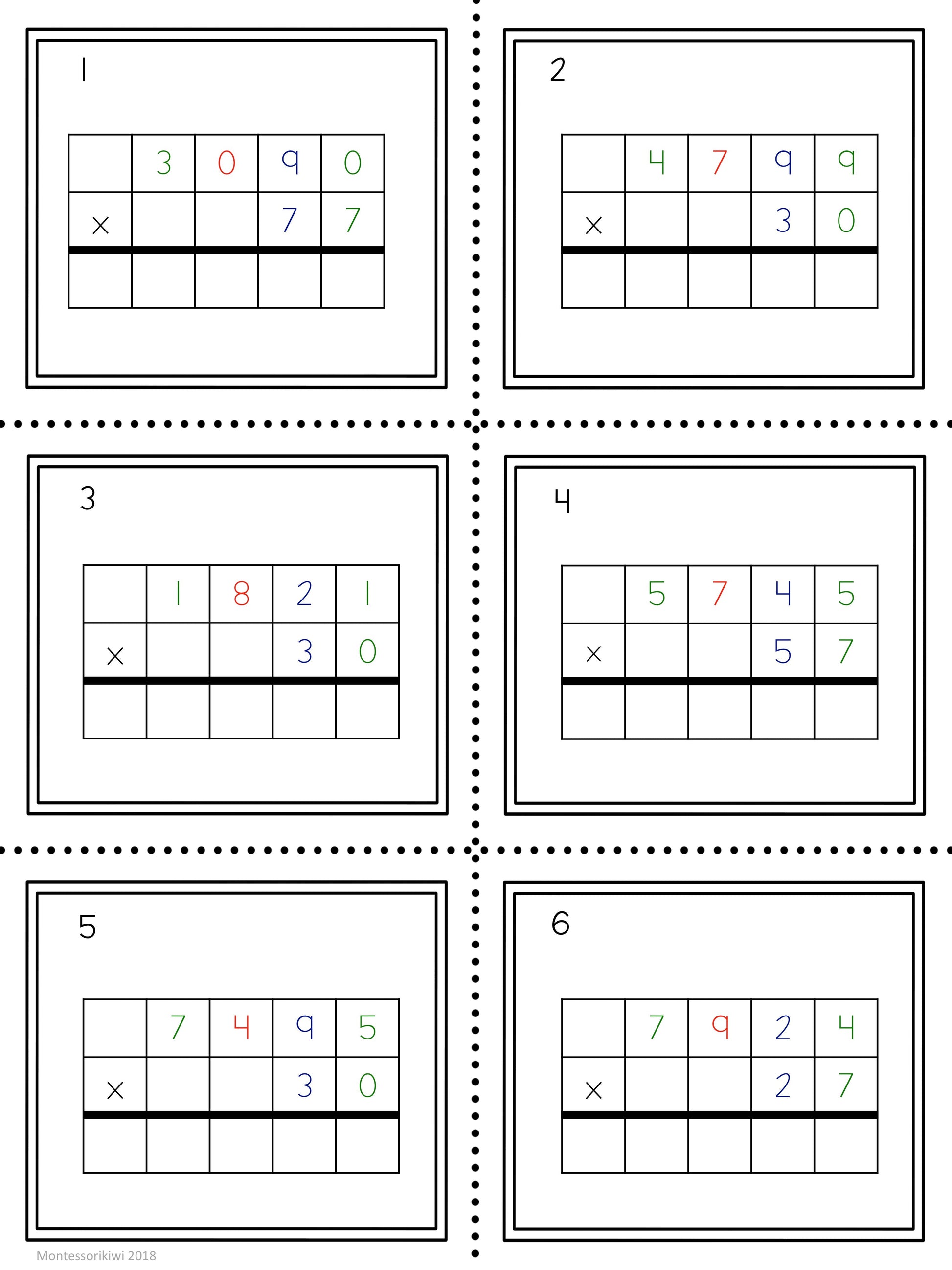 Multiplication questions: 2 and 3 digit multipliers - subscription - montessorikiwi