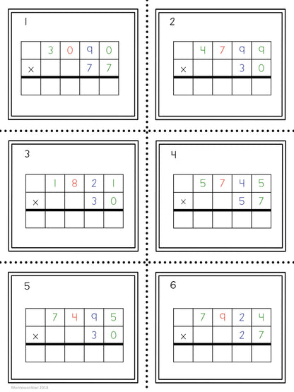 Multiplication questions: 2 and 3 digit multipliers - subscription - montessorikiwi