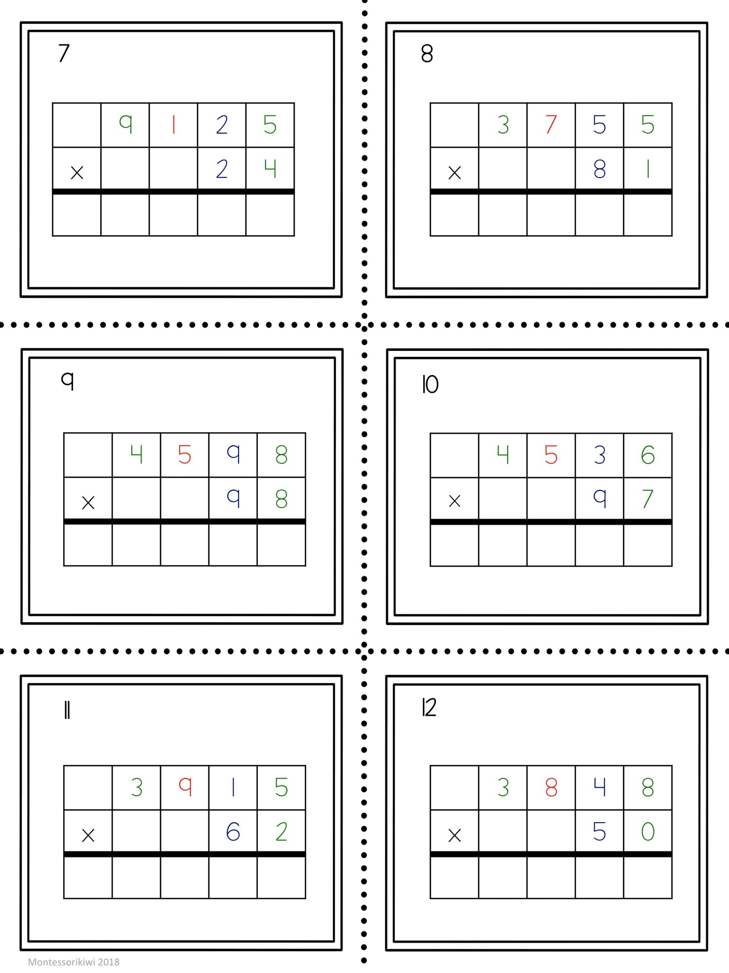 Multiplication questions: 2 and 3 digit multipliers - subscription - montessorikiwi