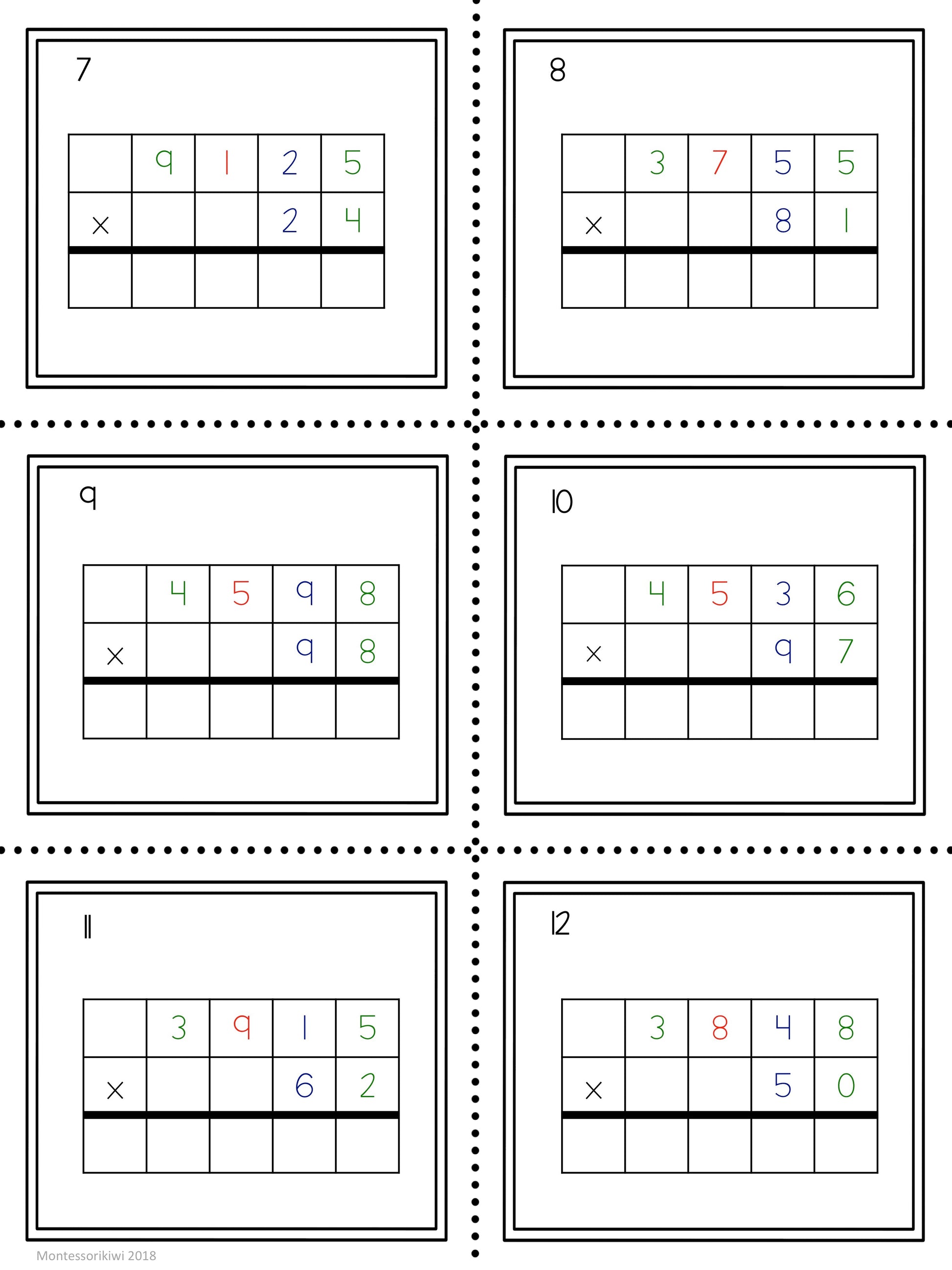 Multiplication questions: 2 and 3 digit multipliers - subscription - montessorikiwi