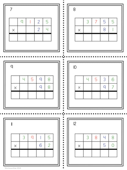 Multiplication questions: 2 and 3 digit multipliers - subscription - montessorikiwi