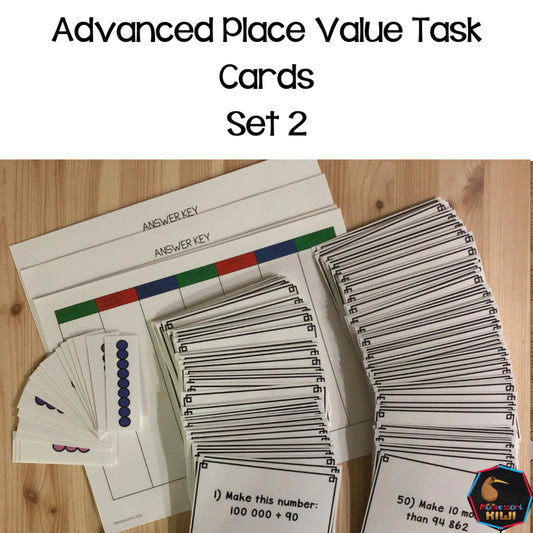 Montessori math: advanced place value task cards set 2 - subscription - montessorikiwi