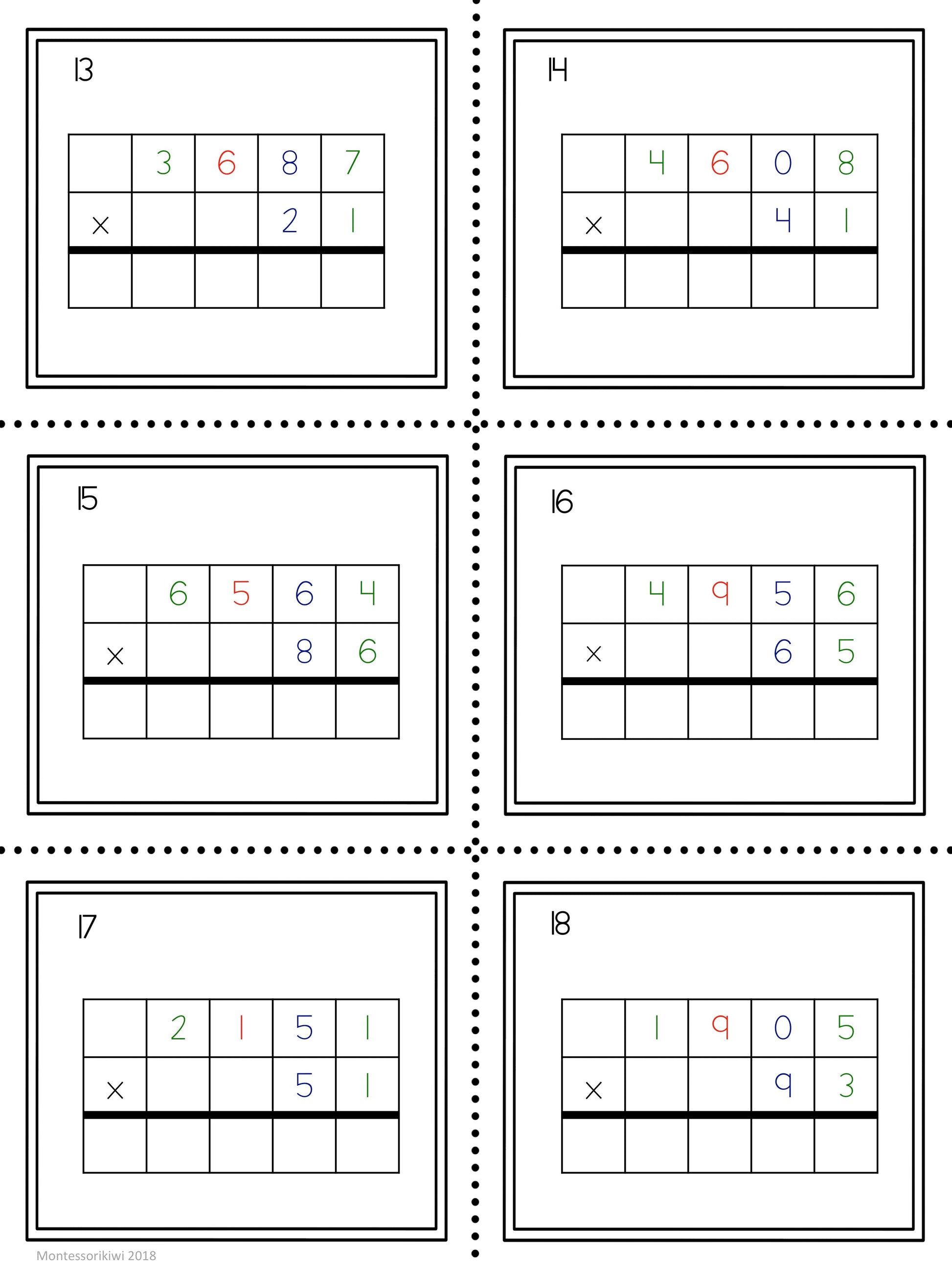 Multiplication questions: 2 and 3 digit multipliers - subscription - montessorikiwi