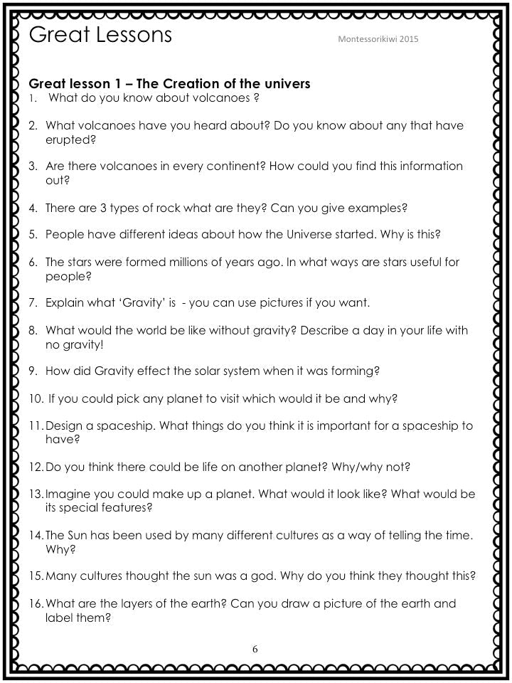 Elementary Discussion Questions (cosmic) - subscription - montessorikiwi