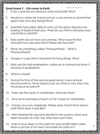 Elementary Discussion Questions (cosmic) - subscription - montessorikiwi