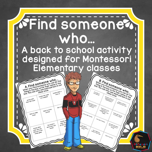 Montessori back to school - find someone who - subscription - montessorikiwi