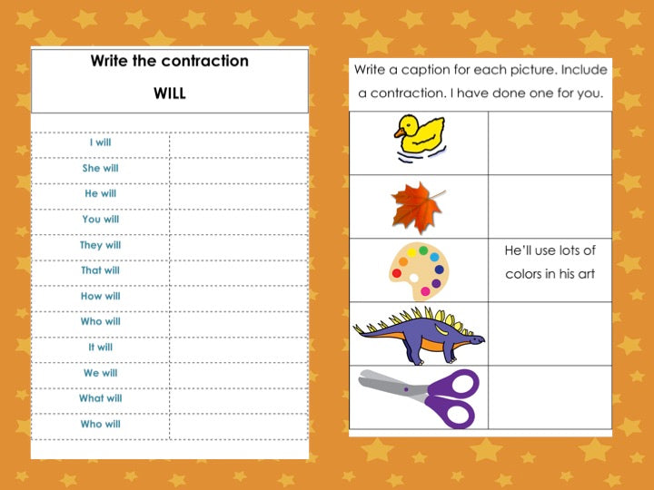 Contraction Activities  (literacy) - subscription - montessorikiwi