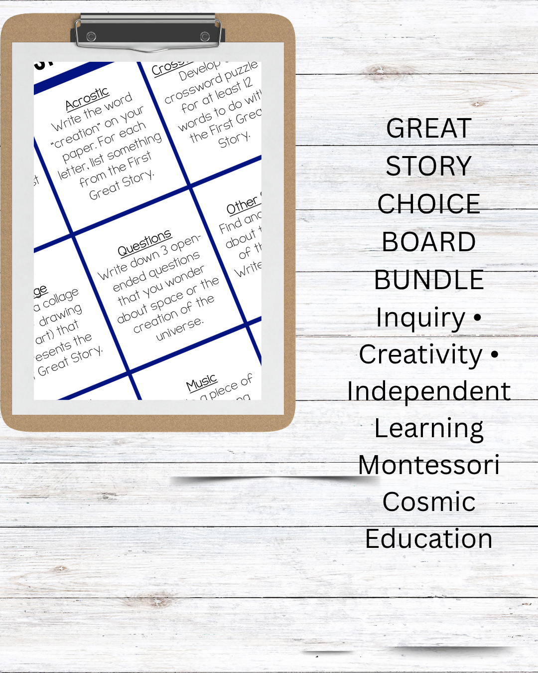 Montessori Great Story Choice Board Bundle | Inspire Independent Learning After the Great Lessons