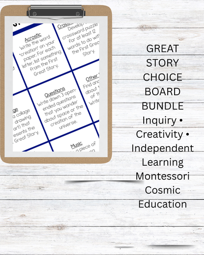 Montessori Great Story Choice Board Bundle | Inspire Independent Learning After the Great Lessons