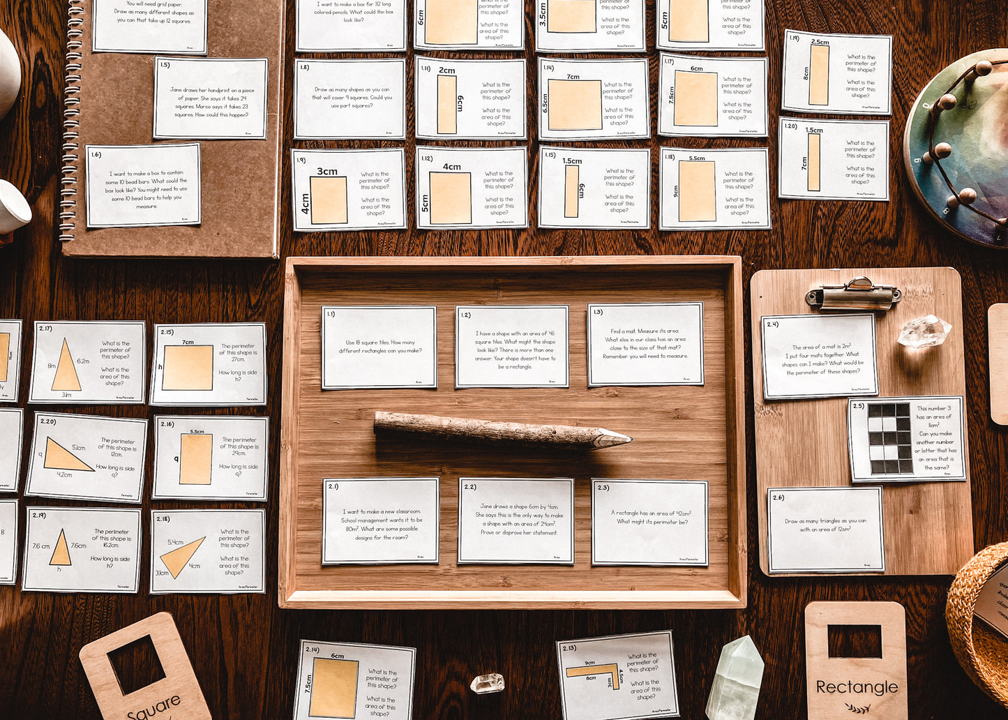 Montessori area and perimeter task cards printable