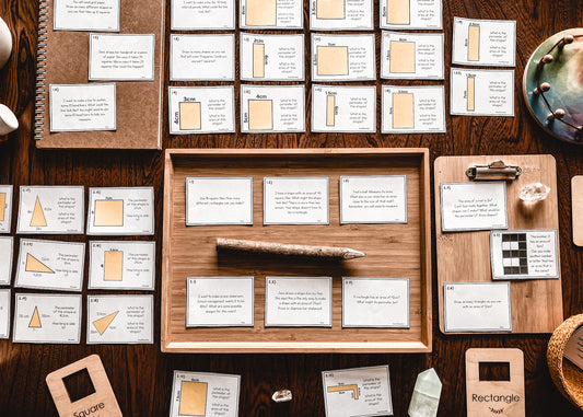 Montessori area and perimeter task cards printable