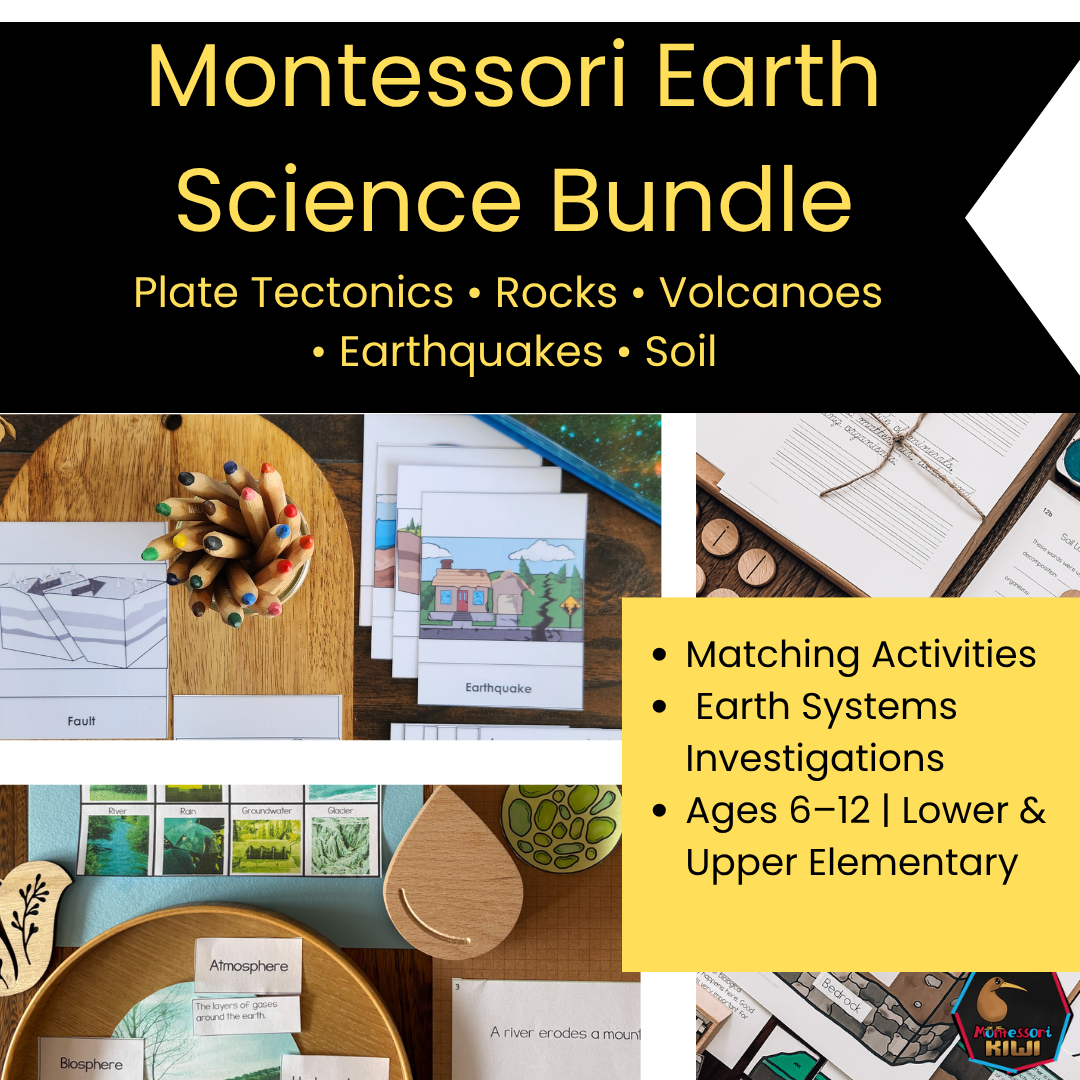Montessori Earth Science Bundle | Plate Tectonics, Rocks, Volcanoes, Earthquakes & Soil