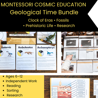 Montessori Geological Time & Timeline of Life Bundle | Clock of Eras, Fossils & Prehistoric Life