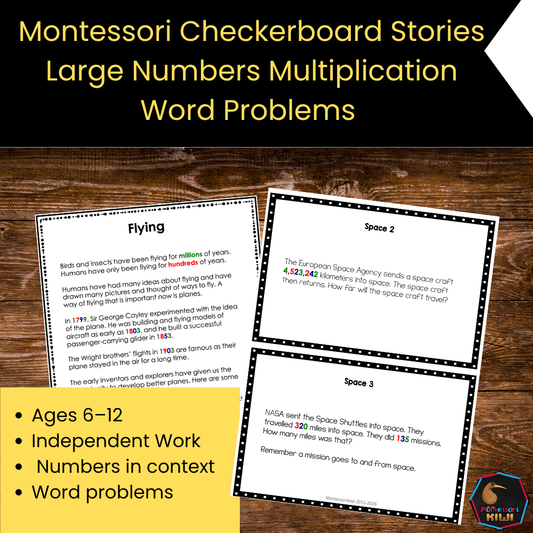 Montessori Checkerboard Stories | Large Numbers Multiplication Word Problems