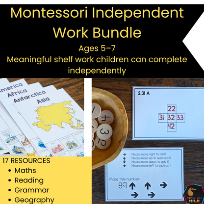 Montessori Independent Work Bundle for Ages 5–7 | Math, Reading, Grammar & Geography