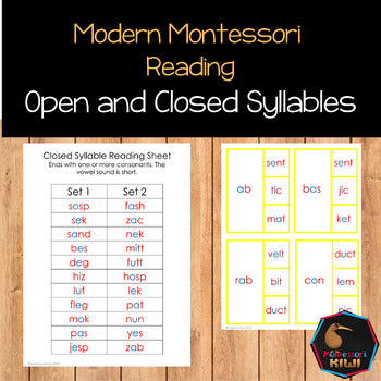 Modern Montessori Reading SOR Open and Closed Syllable Activities