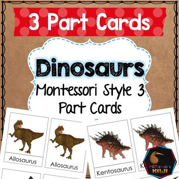 Dinosaur 3 part cards - subscription - montessorikiwi