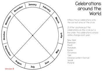 World Celebrations Wheel. When is that celebration? (cosmic) - subscription - montessorikiwi