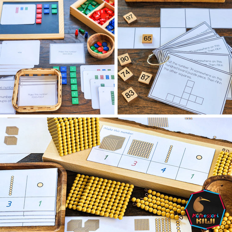 Montessori Place Value Bundle | Base 10 Math Activities & Task Cards (Ages 5–9)