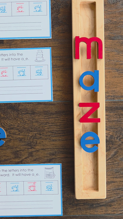 Modern Montessori Reading - Silent E - reassemble the word Montessori colors  (literacy)