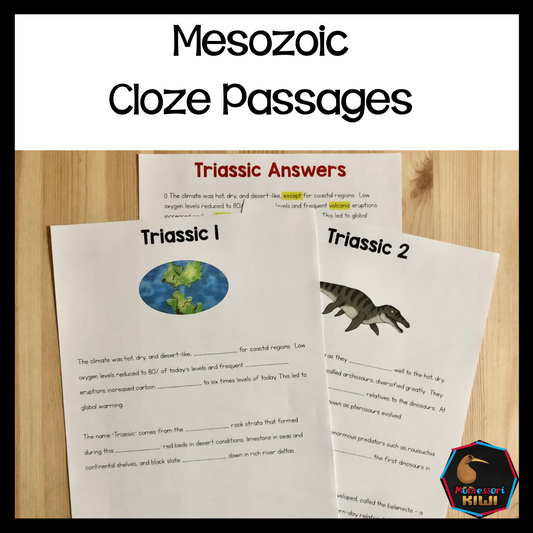 Mesozoic Cloze Resources - Montessori reading material (cosmic) - montessorikiwi