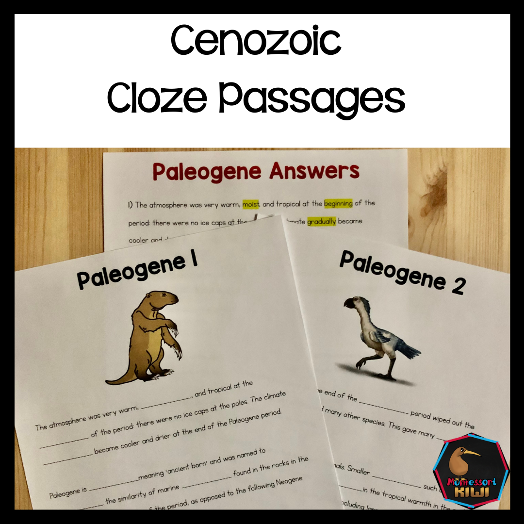 Cenozoic Cloze Resources - Montessori reading material (cosmic) - montessorikiwi