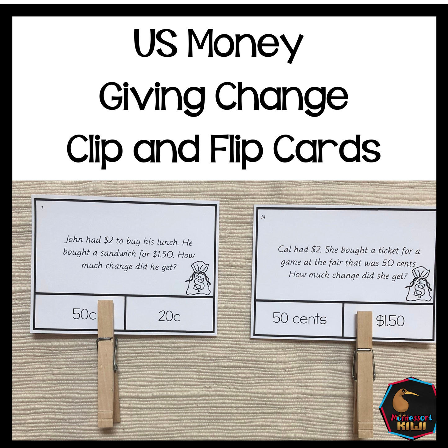 US Money Giving Change Clip and Flip Cards - montessorikiwi