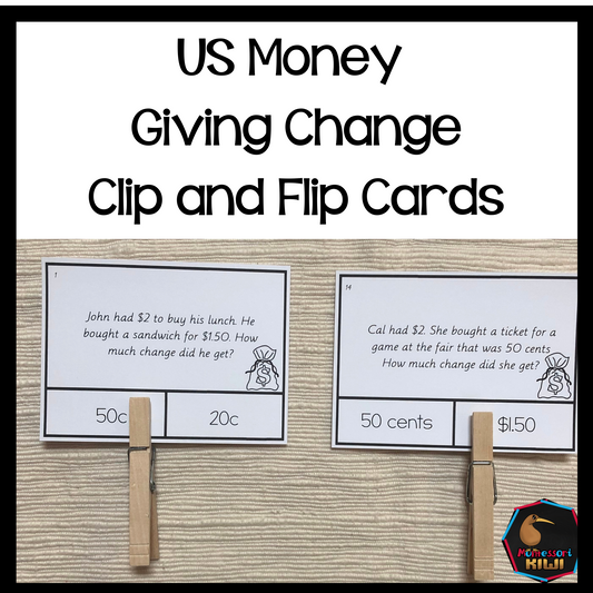 US Money Giving Change Clip and Flip Cards - montessorikiwi