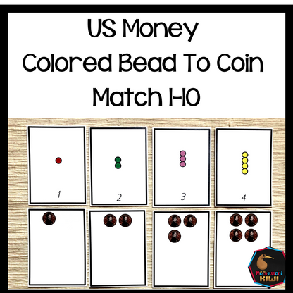 US Money Colored Bead to coin Match 1-10 - montessorikiwi