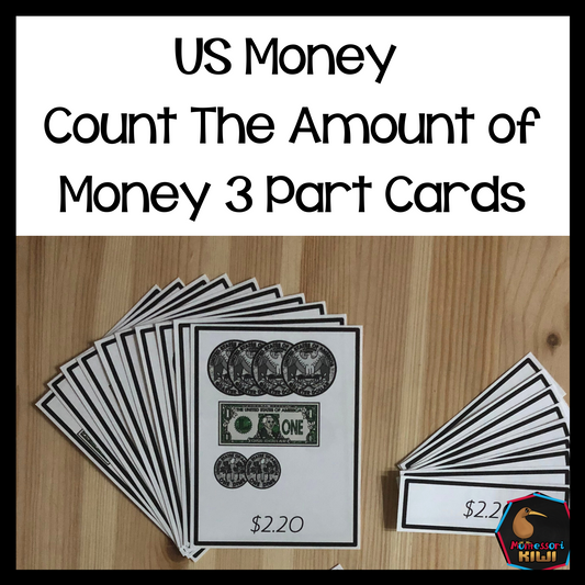 US Money Count The Amount Of Money 3 Part Cards - montessorikiwi