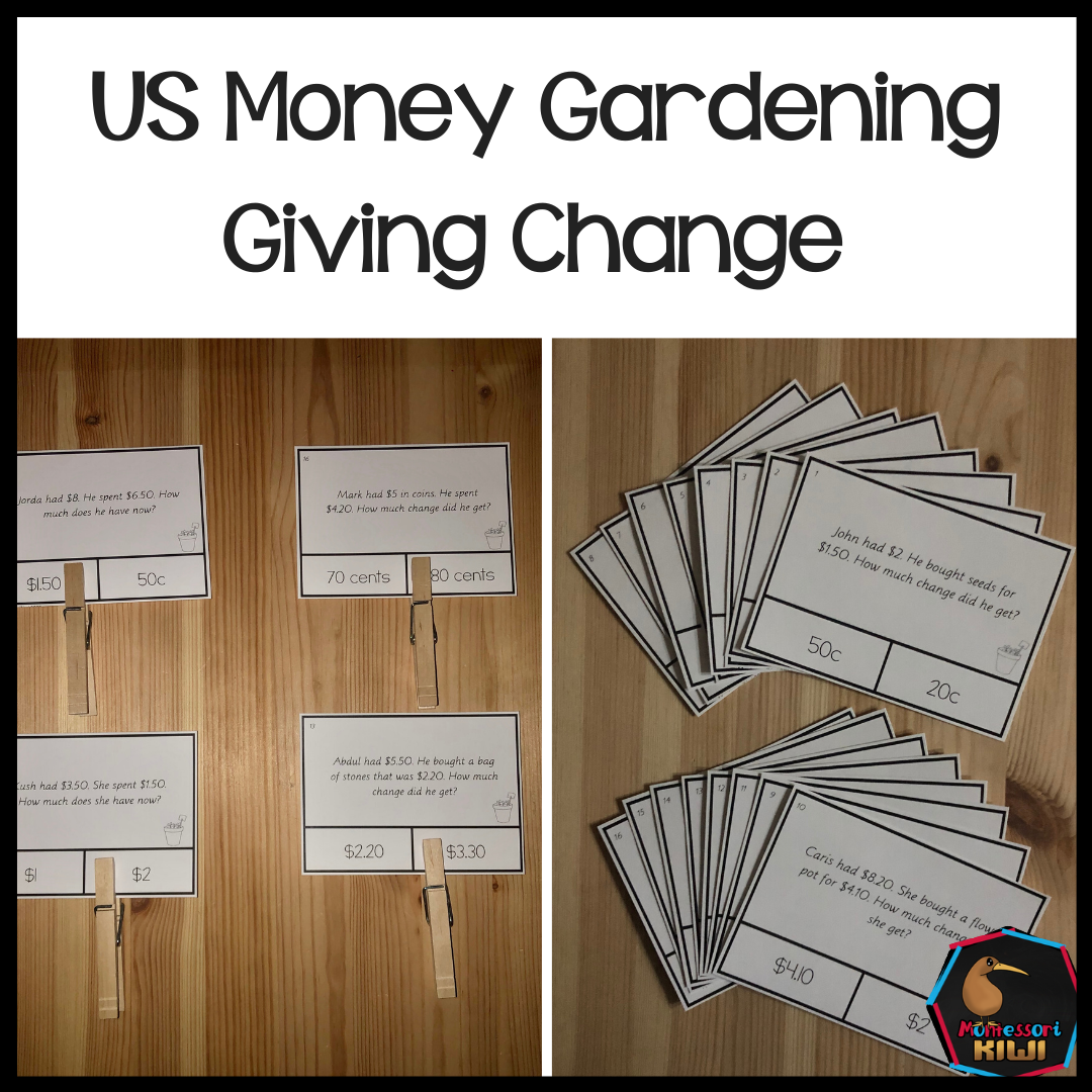 US Money Gardening Themed Giving Change Clip and Flip Cards - montessorikiwi