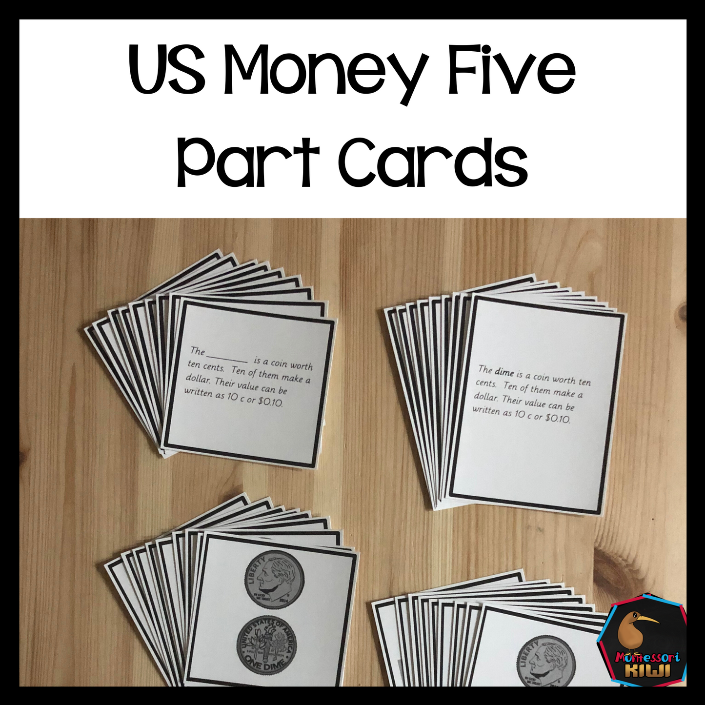 US Money Montessori Five Part Cards (money identification) - montessorikiwi