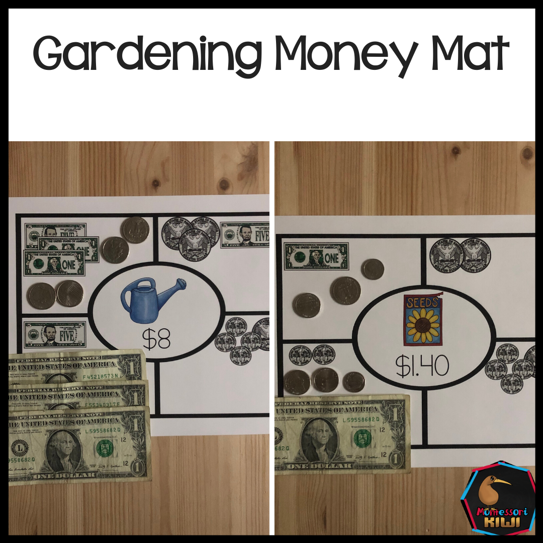 Garden themed make the US money amount (addition, math center) - montessorikiwi