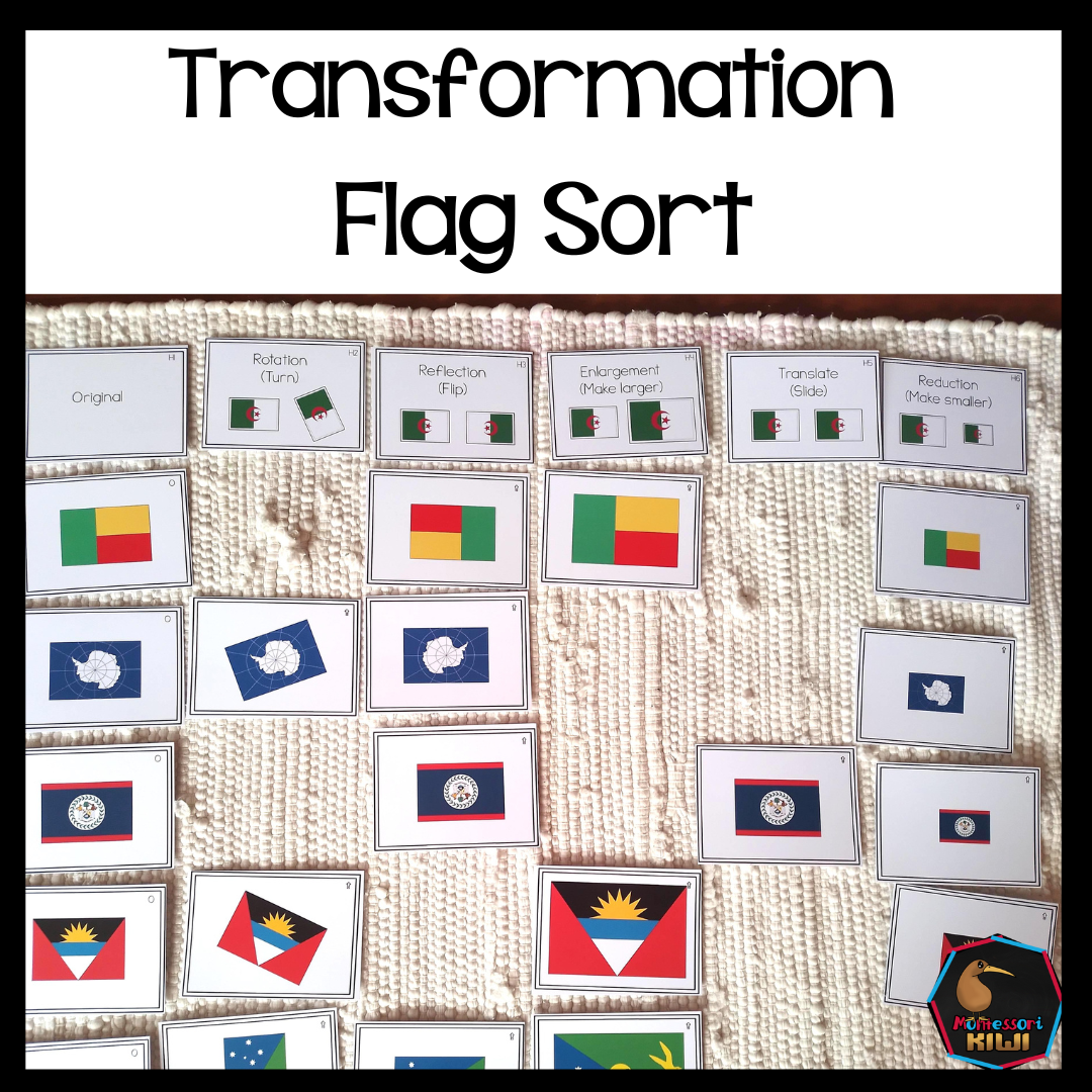 Transformation Sort (reflection, rotation, enlargement, reduction, translation) - montessorikiwi