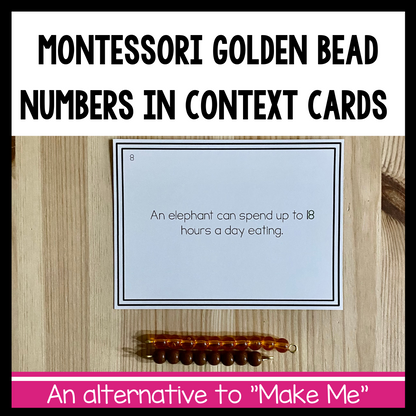 Nature themed golden bead cards (numbers in context) - montessorikiwi