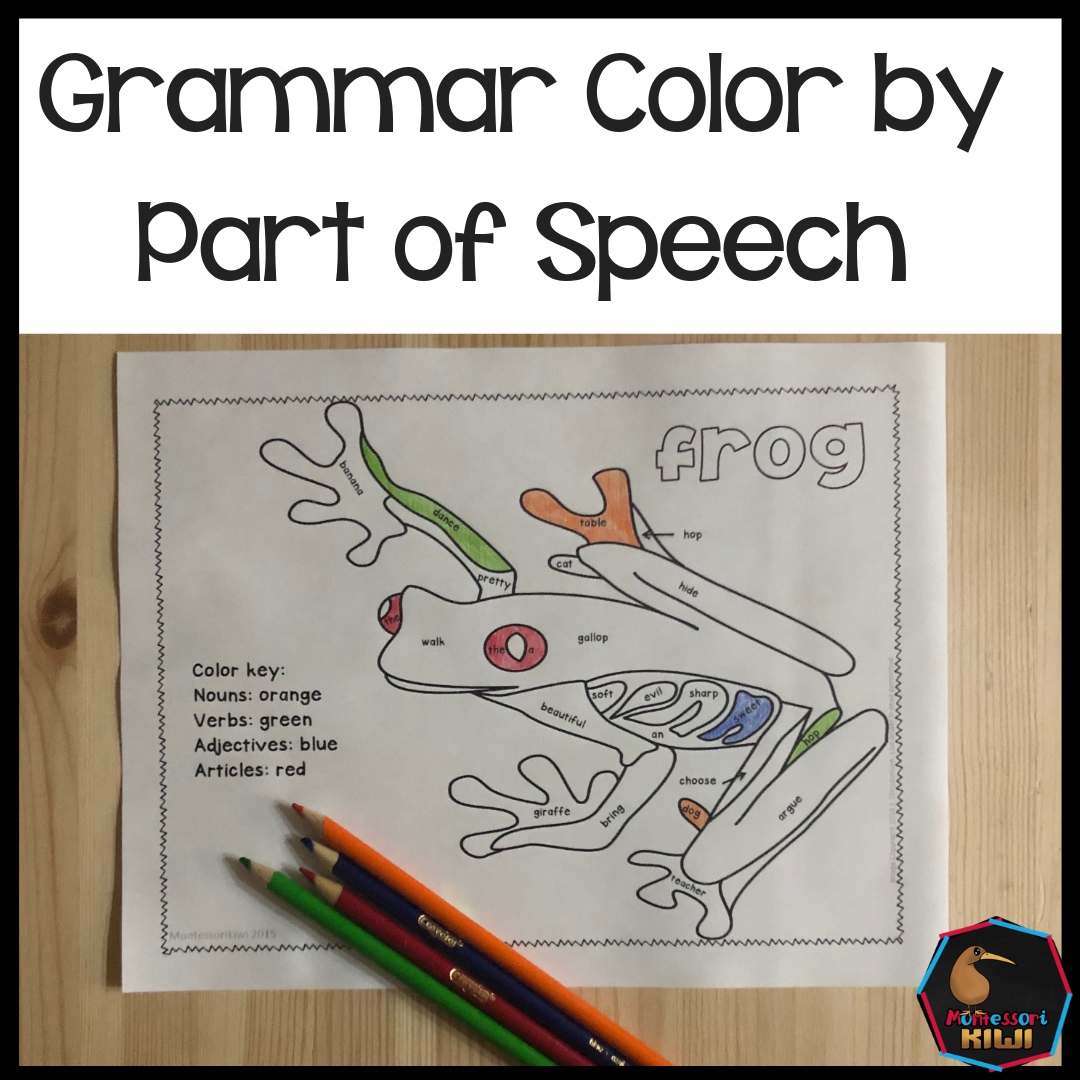 Grammar color by parts of speech activity (literacy) - montessorikiwi